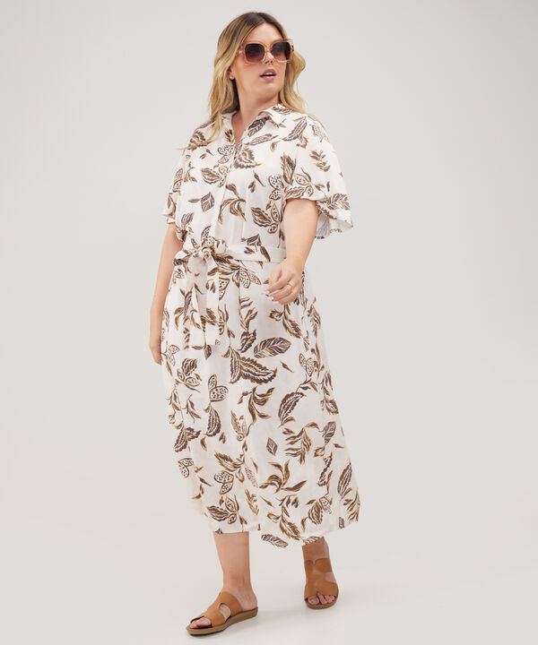 Vestido Manga Corta Midi Con Cinturón