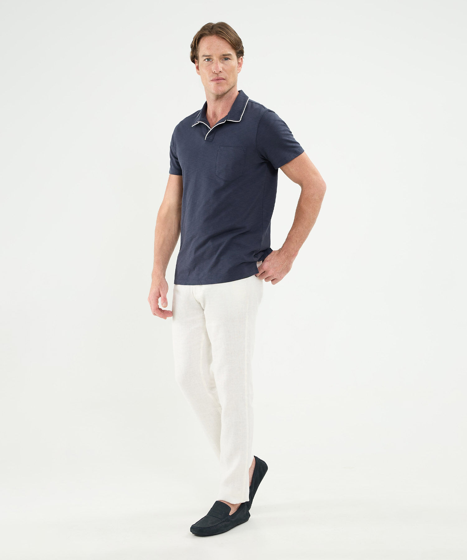 Polo Cuello Puños Y Pechera Tejida