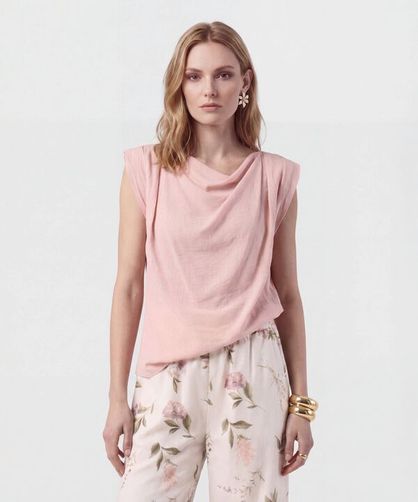 Blusa Con Cuello Redondo Y Hombreras Para Mujer image number null