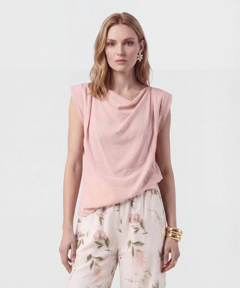 Blusa Con Cuello Redondo Y Hombreras Para Mujer