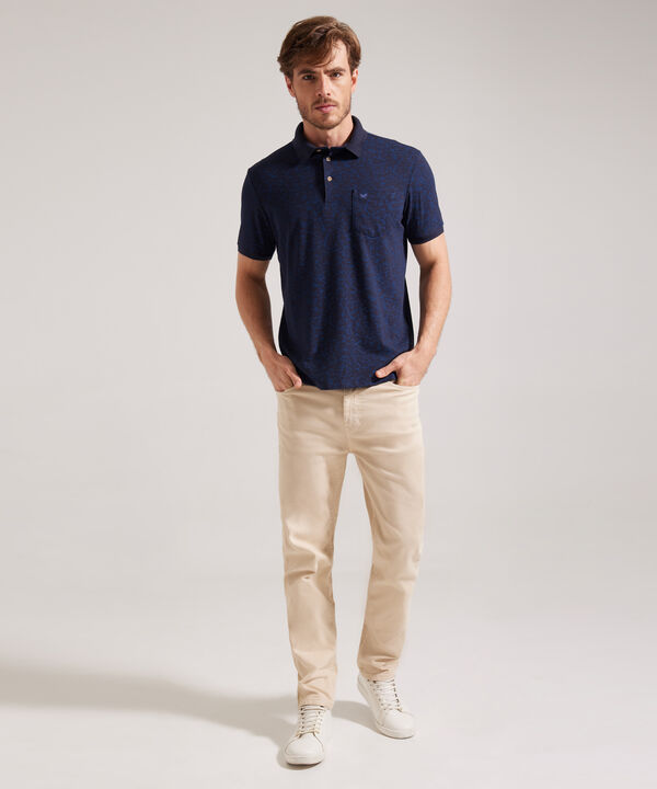 Polo Estampada, Cuello Y Puños Tejidos