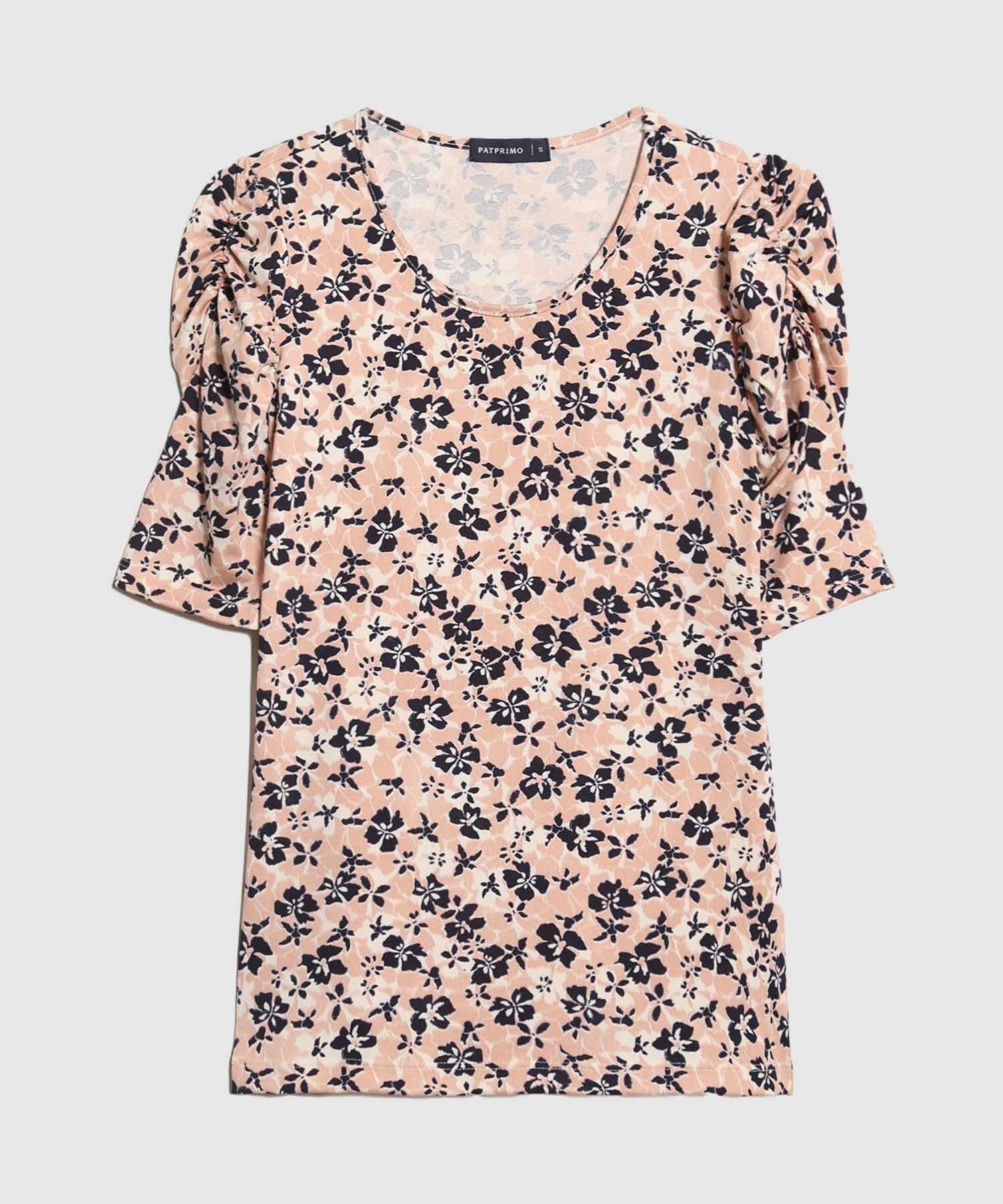 Camiseta Manga Corta Con Ruche Estampada