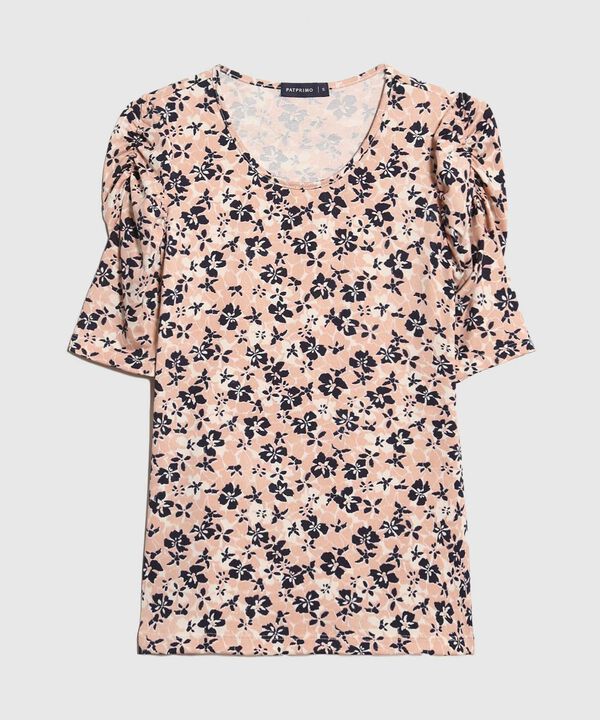 Camiseta Manga Corta Con Ruche Estampada