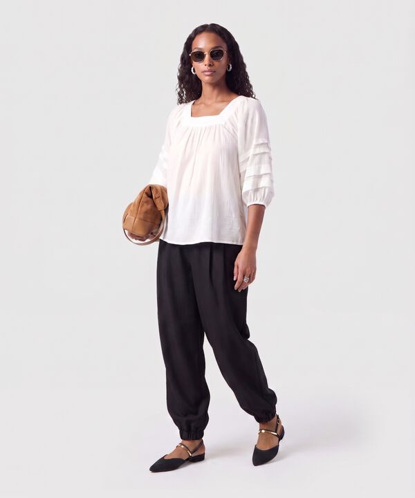 Blusa Cuello Cuadrado Manga Acampanada Mujer