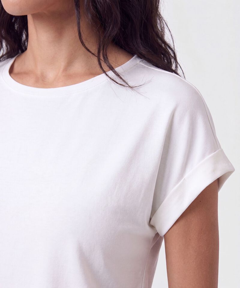 Camiseta B&aacute;sica Con Manga Dobladillo Para Mujer