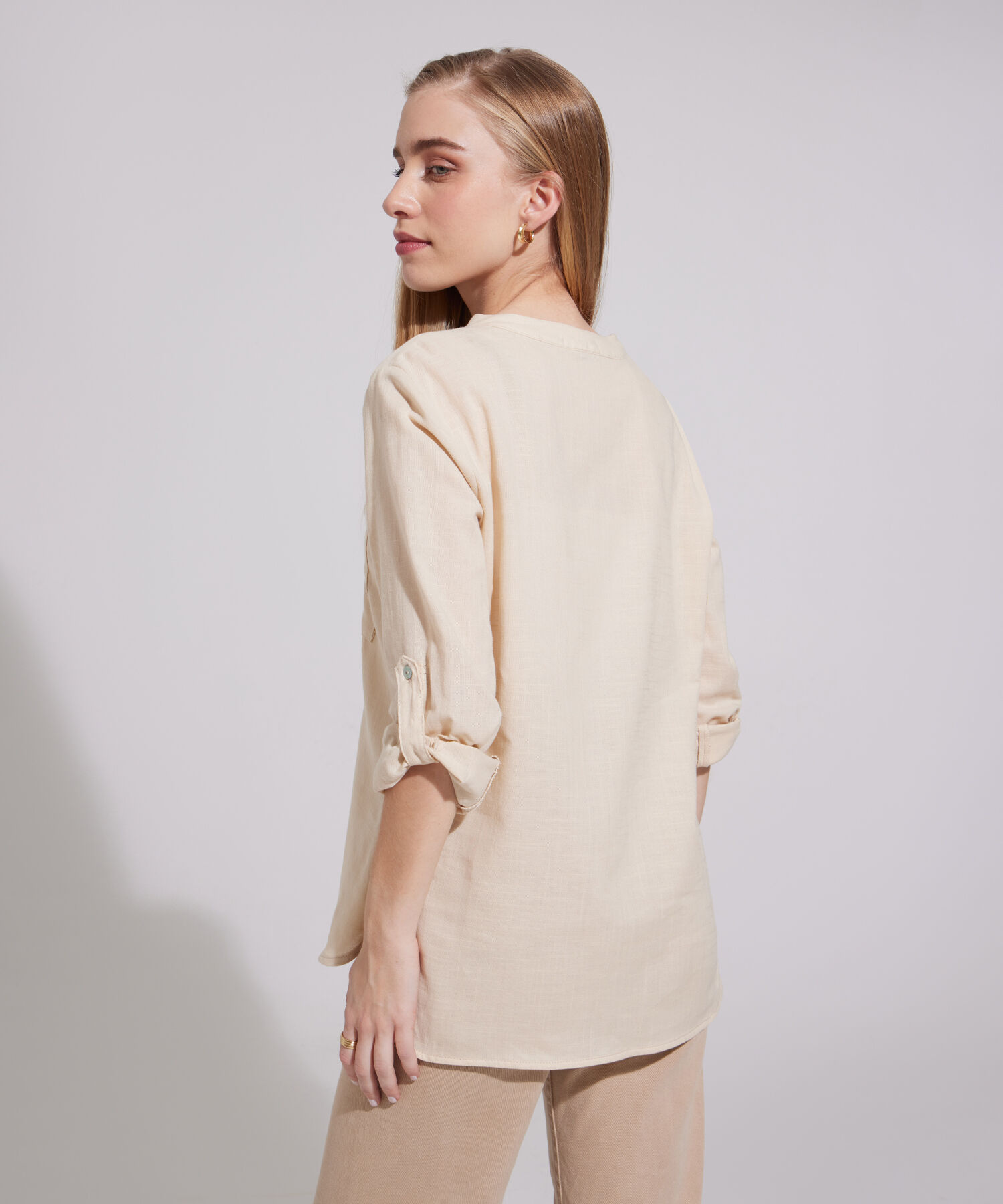 Blusa  Manga Larga Con Bolsillo Unicolor