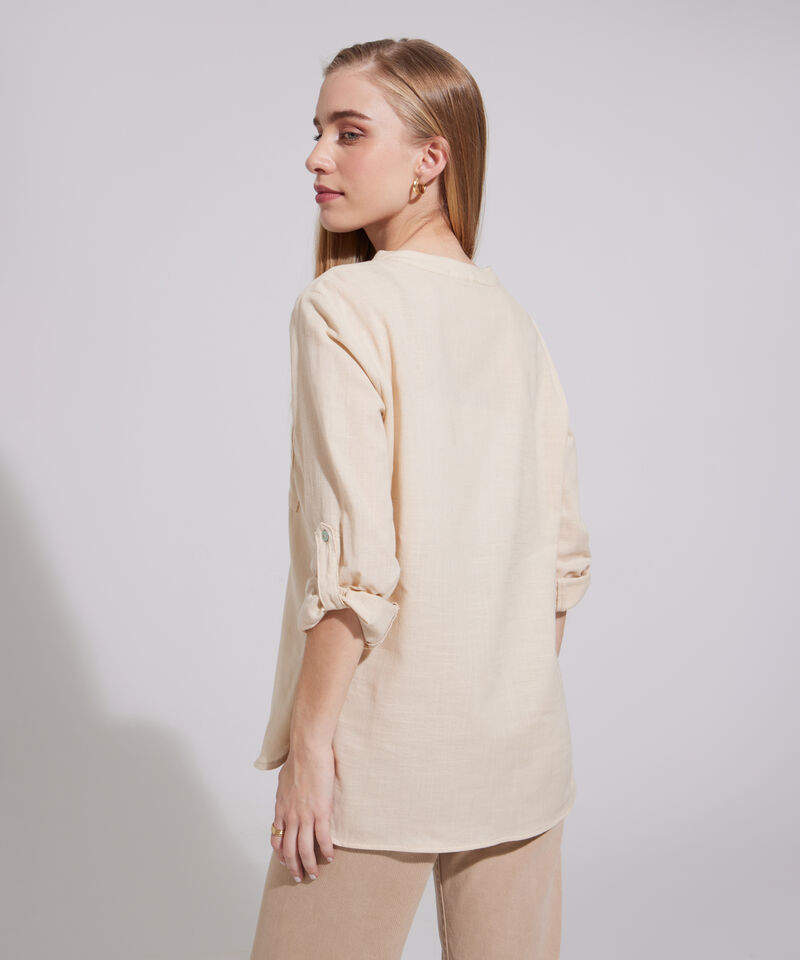 Blusa  Manga Larga Con Bolsillo Unicolor