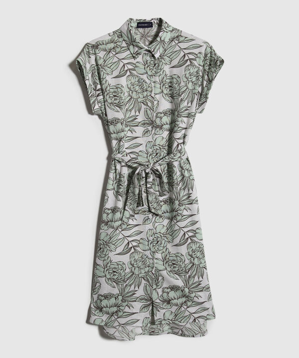 Vestido Camisero En Lino Estampado