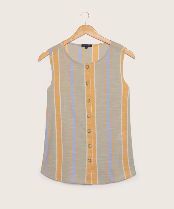 Blusa Preteñida Manga Sisa, Con Cuello Redondo Y Botonadura En Centro Frente