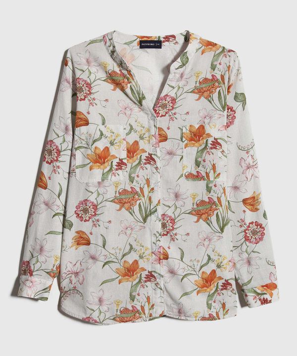 Blusa Estampada, Manga Larga Con Charretera