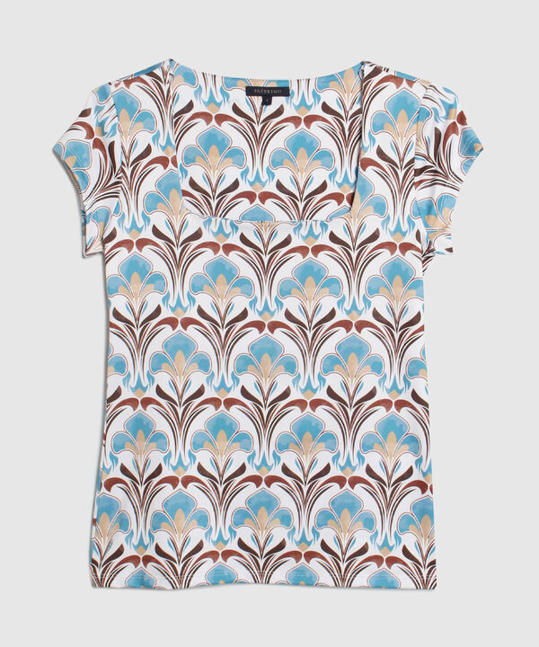Camiseta Con Escote Cuadrado Estampada Manga Corta