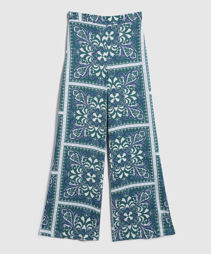 Pantalon Estampado Con Bolsillos Laterales, Quiebre En Frente Y Pretina Resortada En Posterior