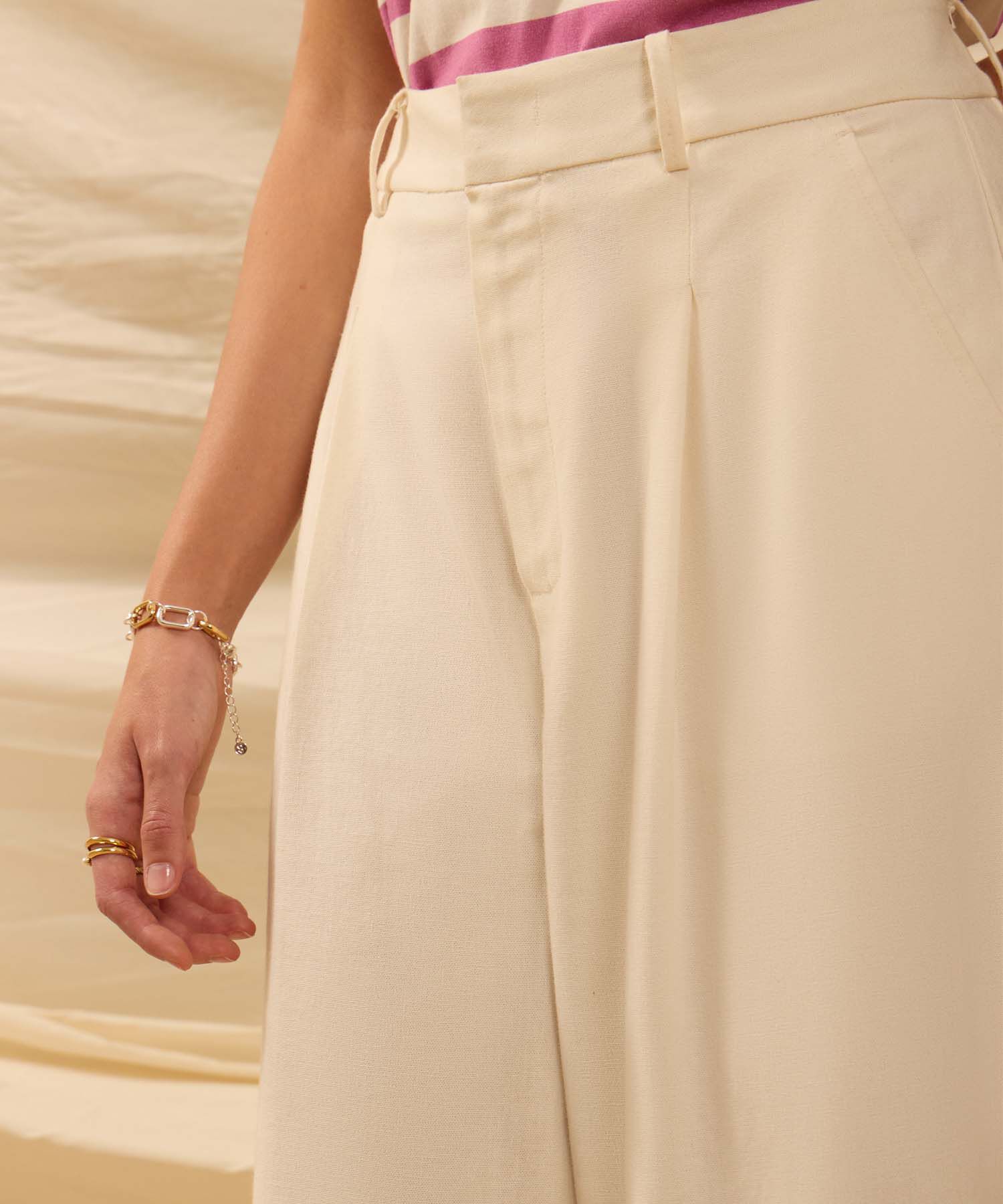 Pantal&oacute;n Wide Leg Con Pinzas Para Mujer