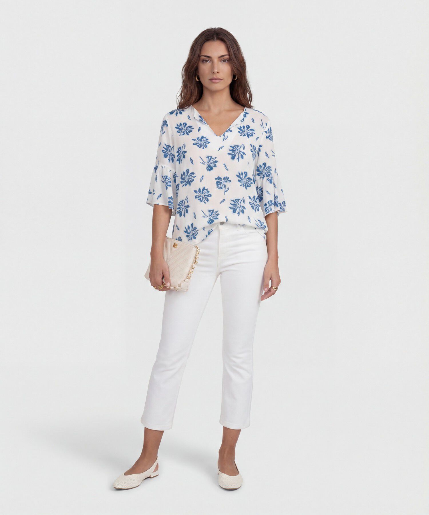 Blusa Estampada Con Escote En V 