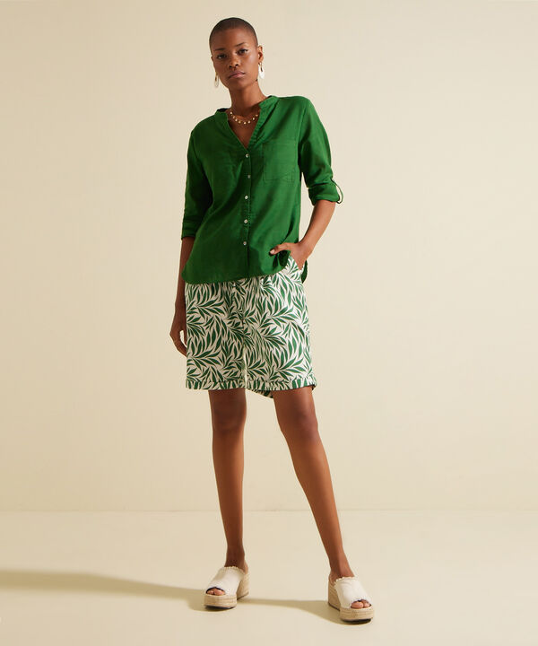 Blusa  Manga Larga Con Bolsillo Unicolor