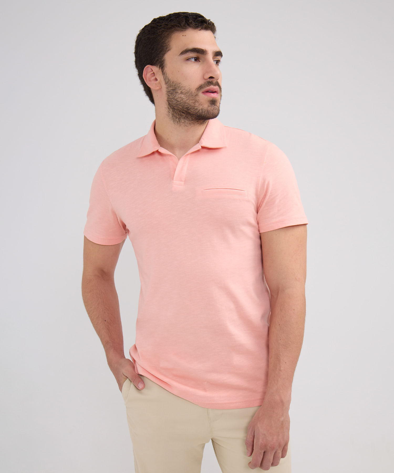 Polo Unicolor, Cuello Máquina Con Simulación Bolsillo Ribete