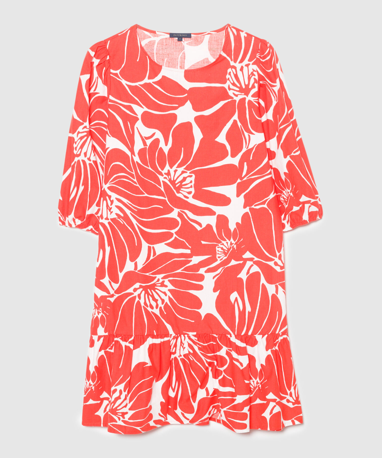 Vestido Estampado, Manga 3/4, Pu&ntilde;os Con El&aacute;stico, Escote Redondo Y Boleros, Serena