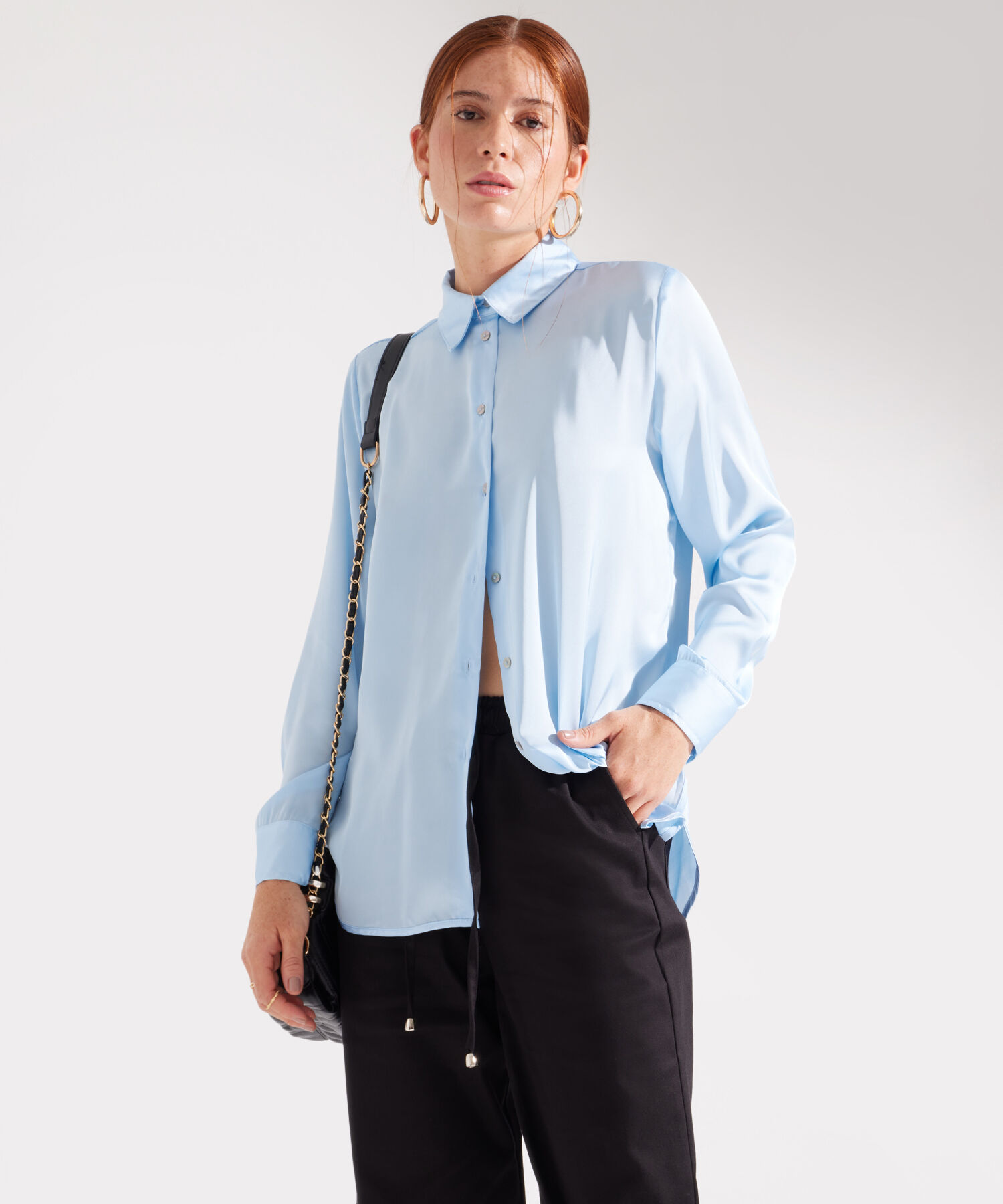 Camisa Manga Larga en Satín