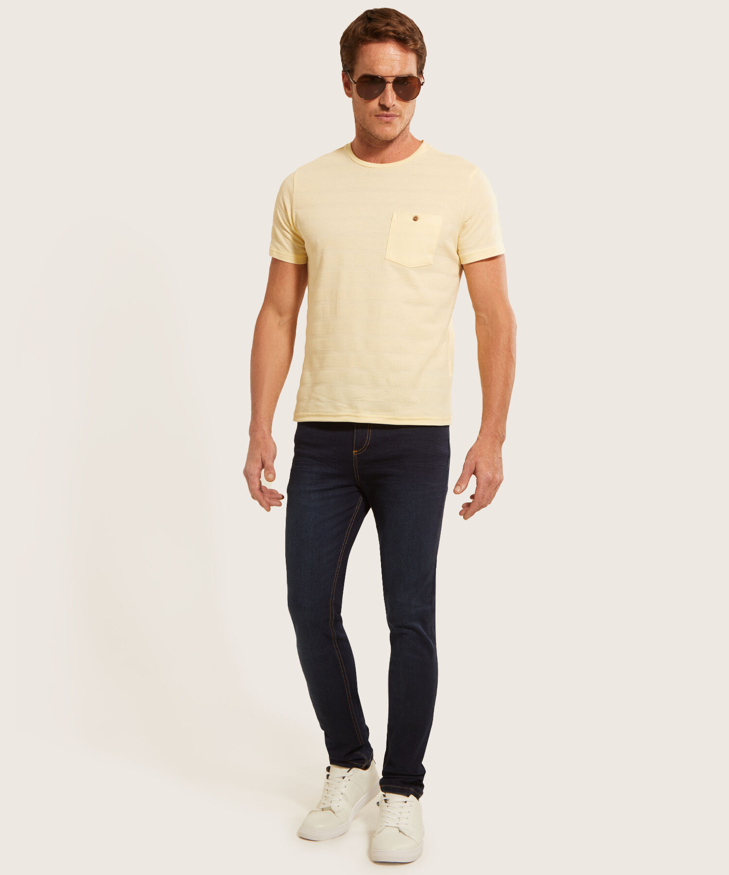 Camiseta Unicolor, Cuello Redondo Con  Bolsillo De Parche