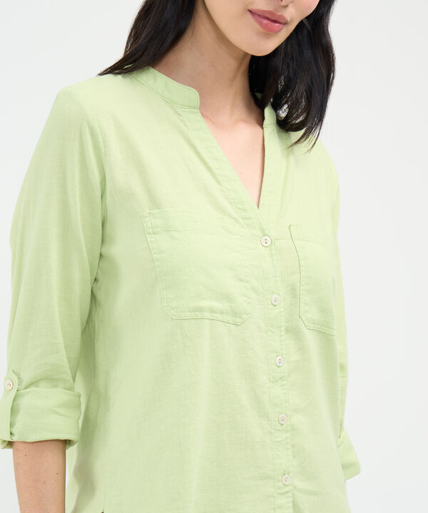 Blusa Cuello Mao en Efecto Lino image number null