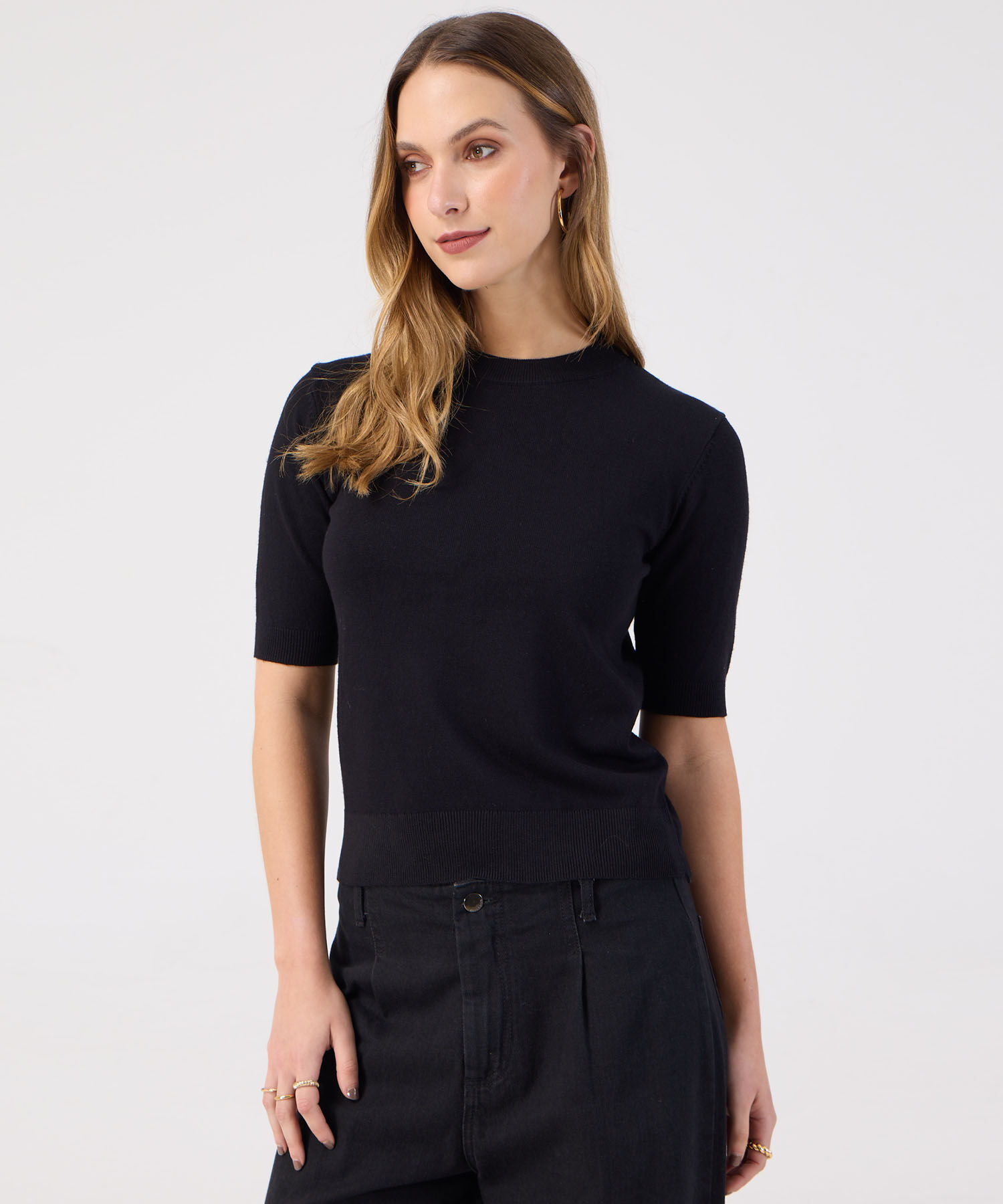 Camiseta Unicolor Manga Corta para Mujer