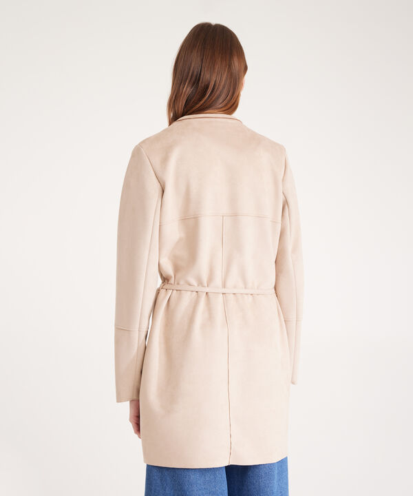 Chaqueta Suede Abierta Manga Larga Con Cinturón