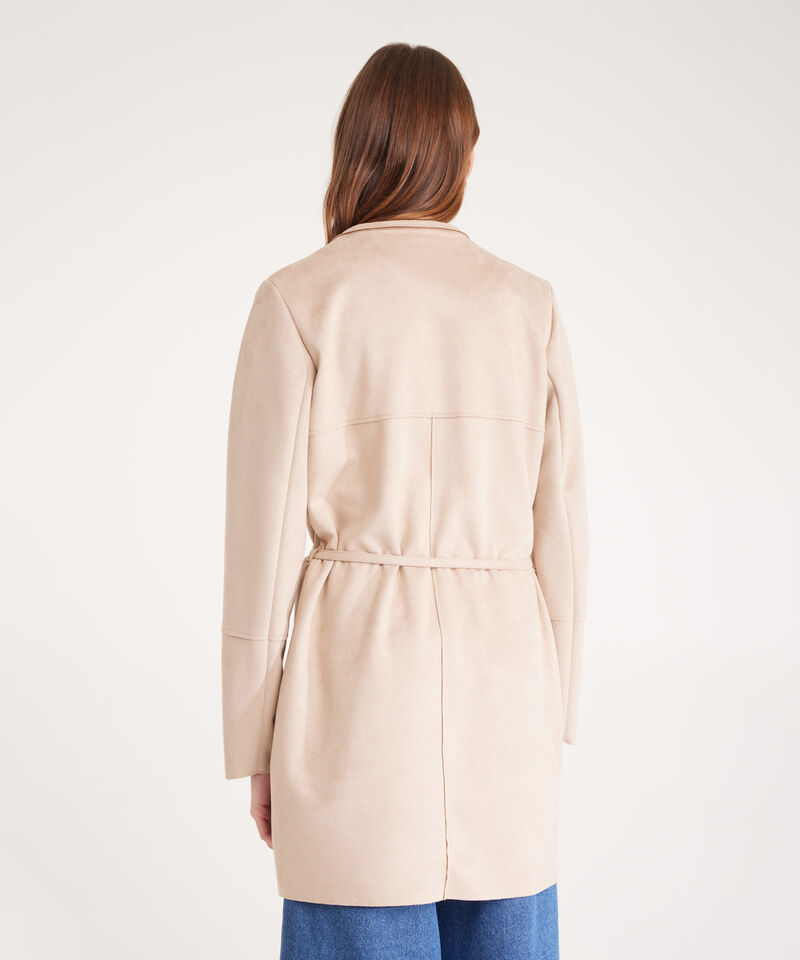 Chaqueta Suede Abierta Manga Larga Con Cinturón