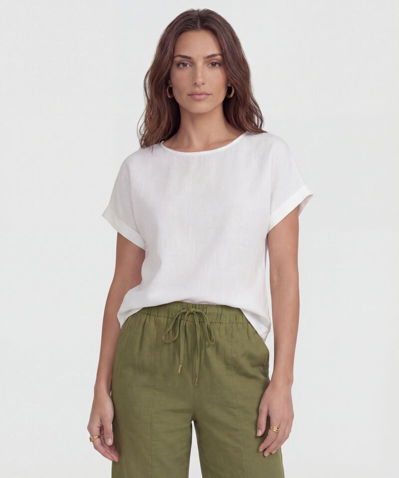 Blusa Unicolor Manga Corta Con Doblez Para Mujer