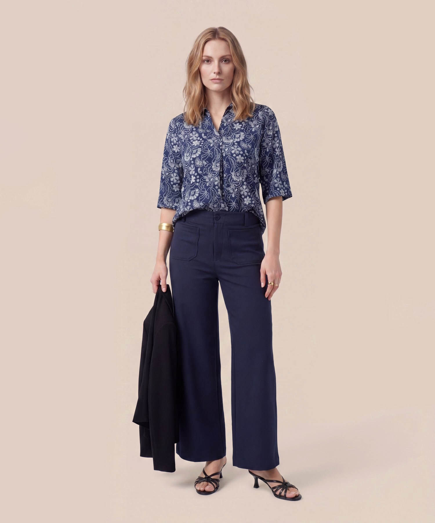 Blusa De Cuello Cl&aacute;sico Y Manga Al Codo Mujer