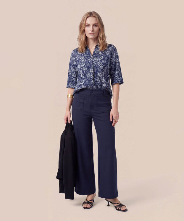 Blusa De Cuello Cl&aacute;sico Y Manga Al Codo Mujer