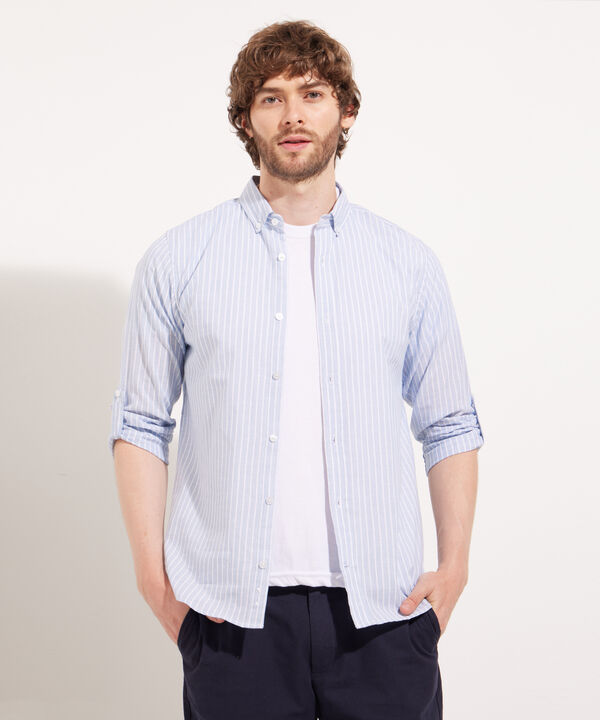 Camisa Manga Larga Preteñida Rayas, Slim