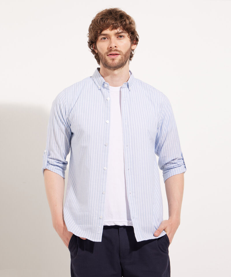 Camisa Manga Larga Preteñida Rayas, Slim