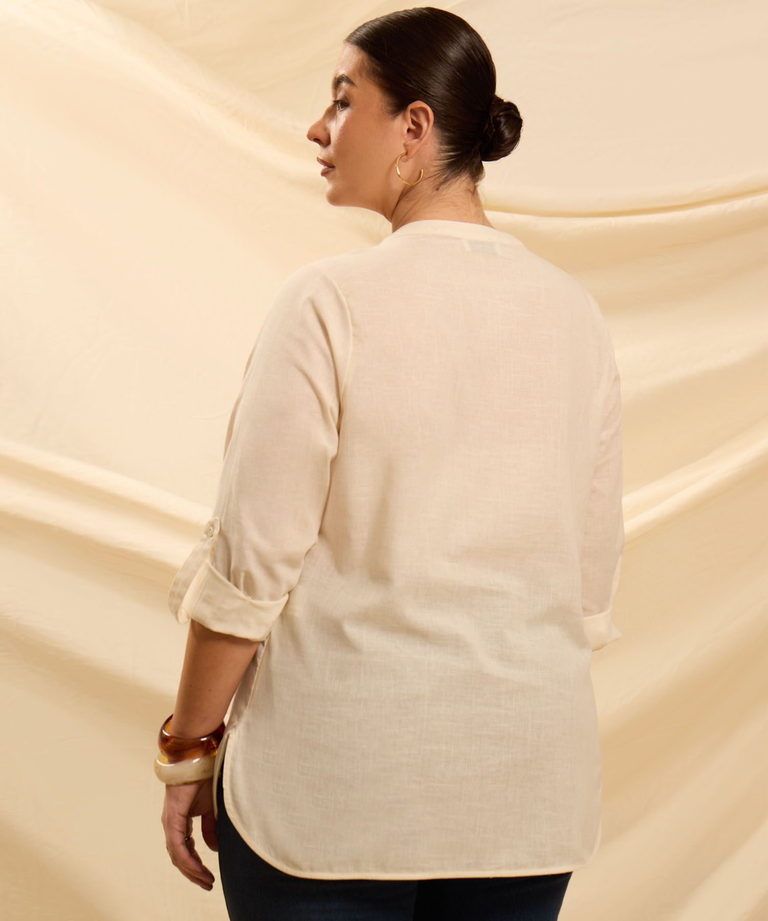 Blusa Unicolor Con Bolsillos Para Mujer Curvy