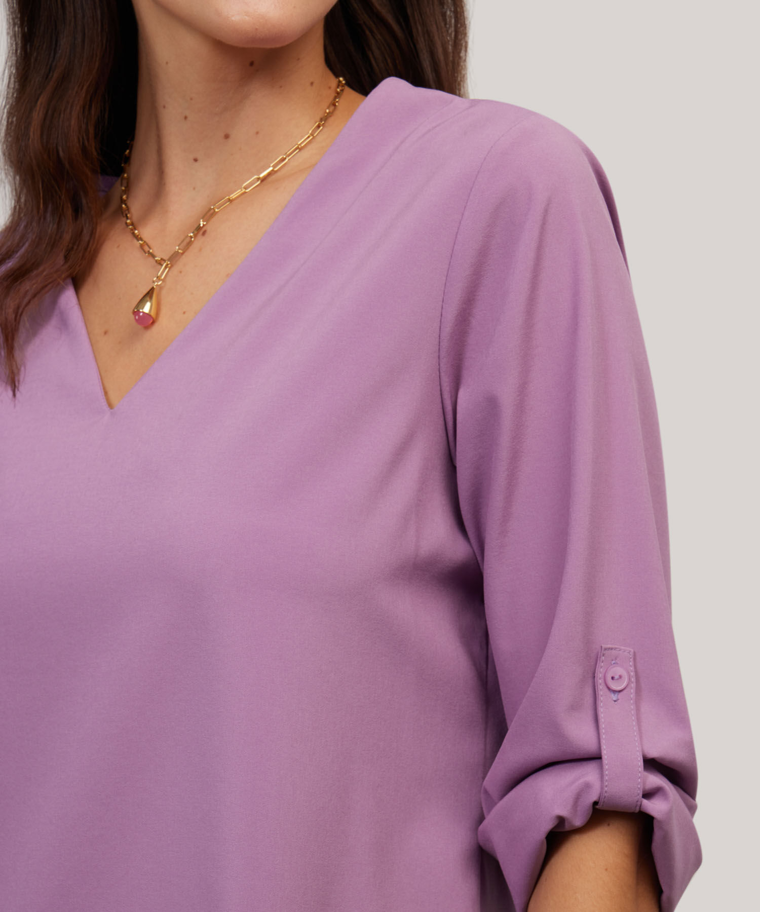 Blusa Manga 3/4 Unicolor Escote En V