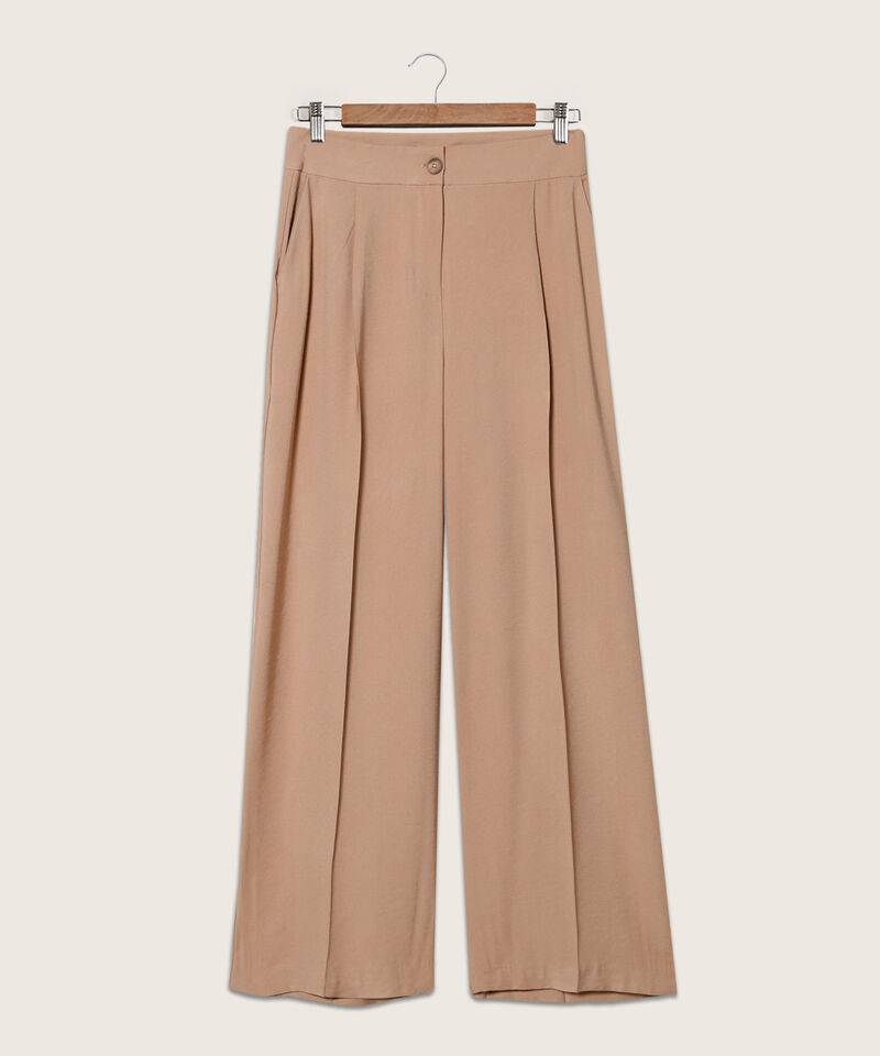 Pantal&oacute;n Fluido Unicolor Con Pliegues Mujer