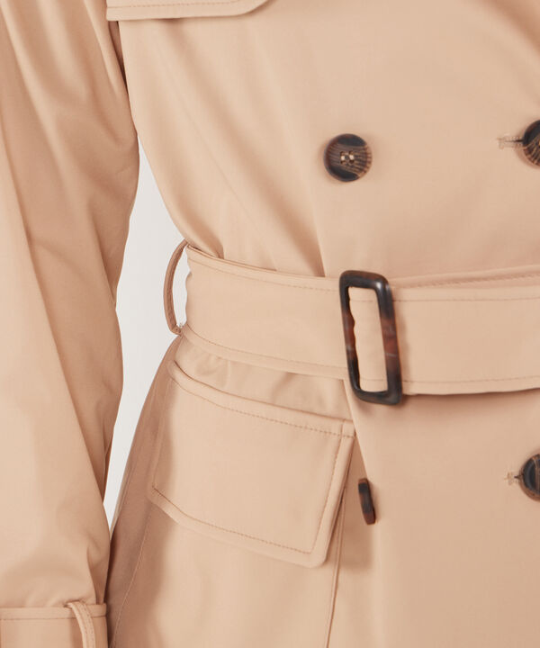 Chaqueta Tipo Trench Unicolor Con Cinturon