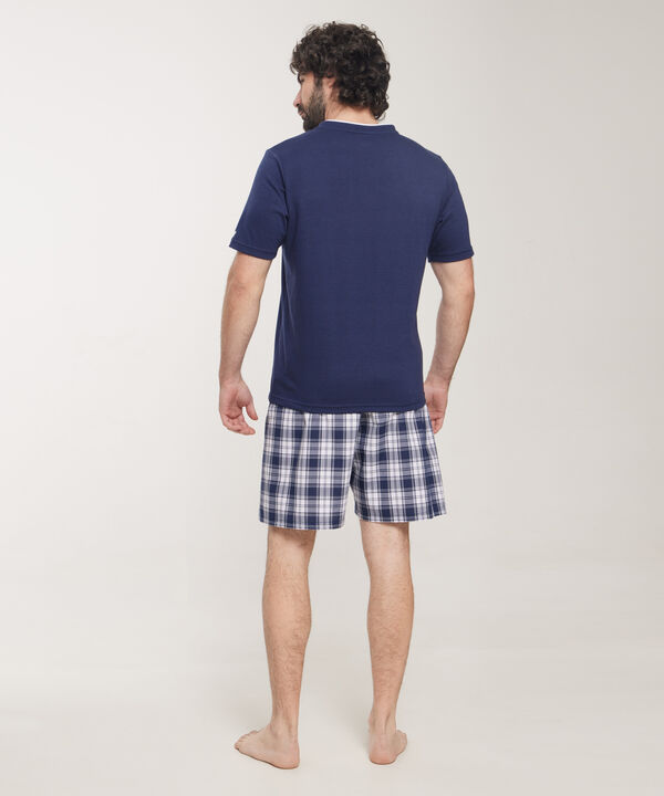 Pijama 2 Piezas Camiseta Cuello Henley Y Pantalóneta