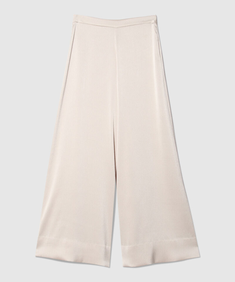 Pantalon Palazzo Fluido Unicolor En Tela De Satin Con Textura