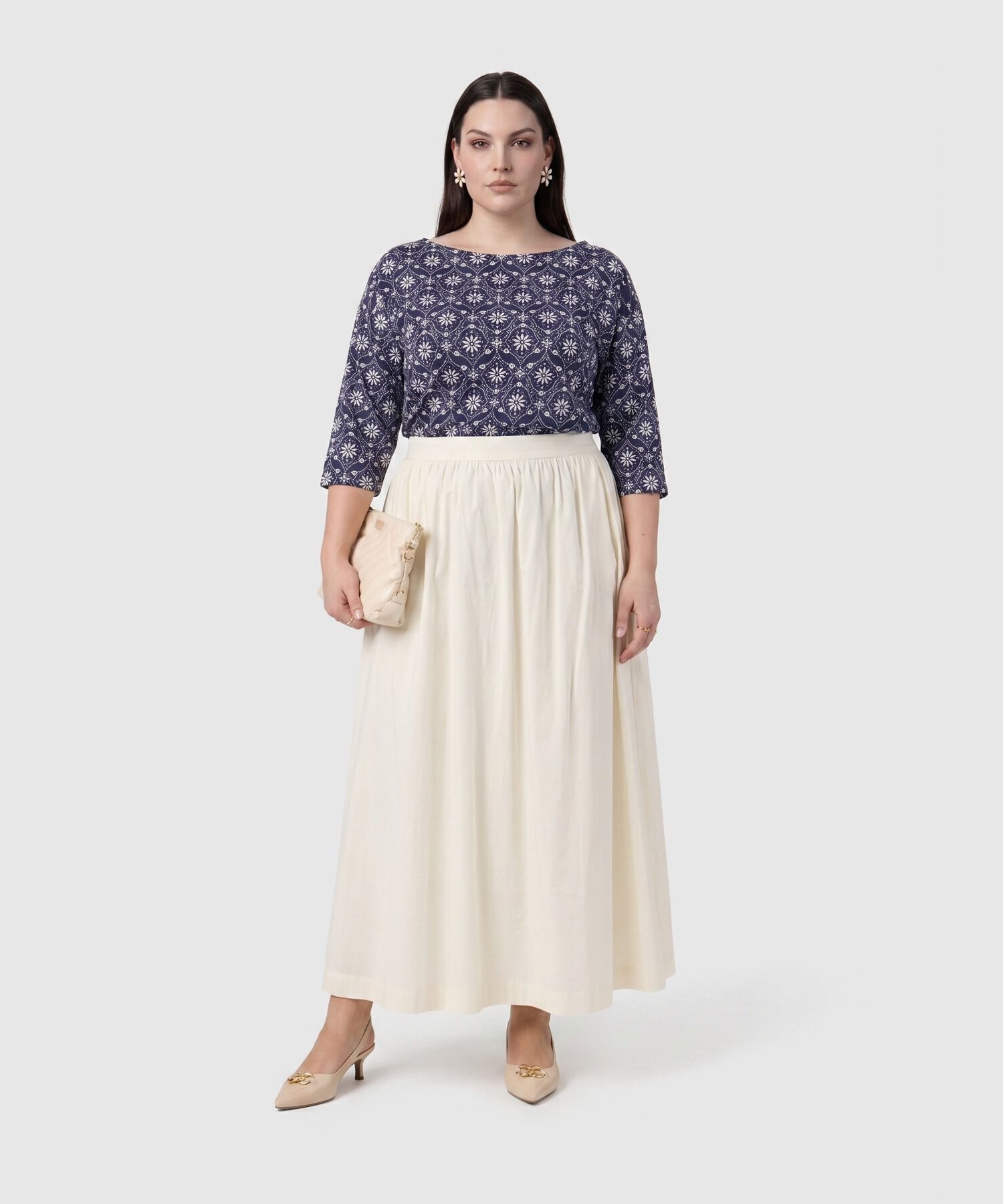 Falda Larga De Cintura Alta Para Mujer Curvy