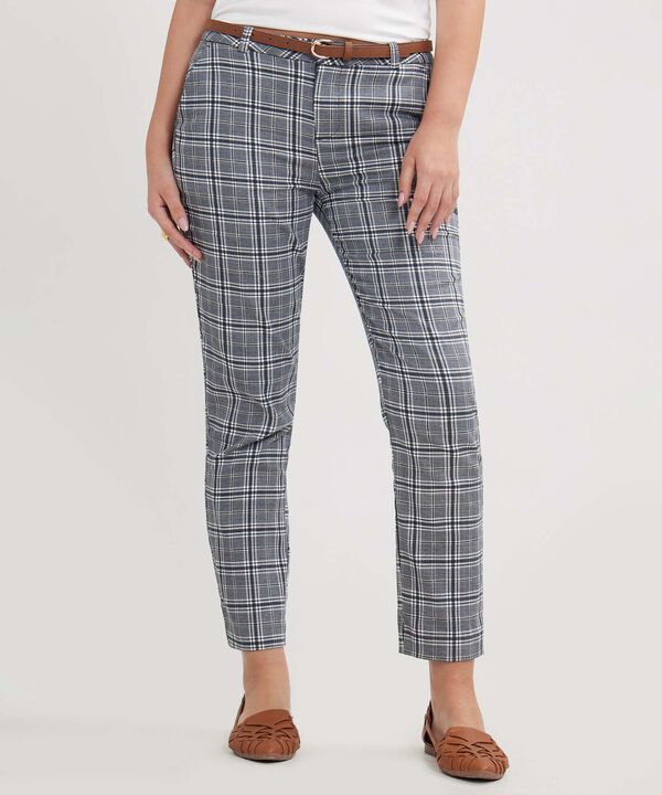 Pantalón Básico Bolsillos Diagonal Estampado Con Cinturón