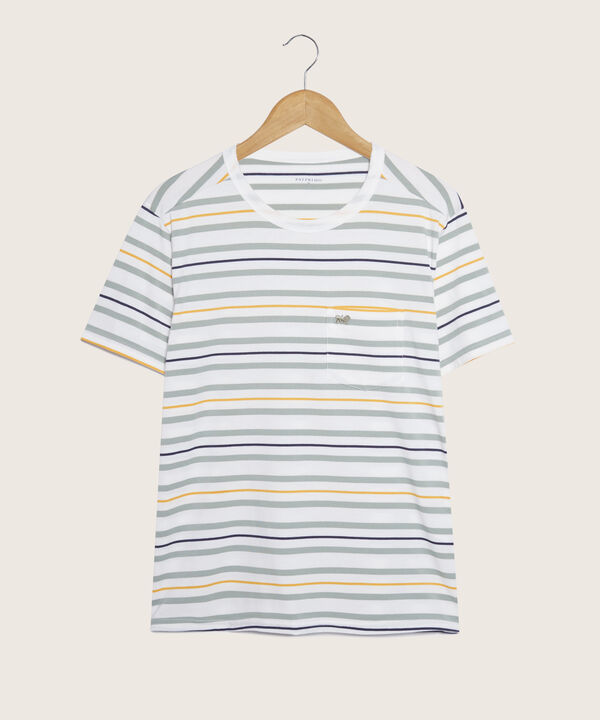 Camiseta Preteñida Manga Corta Cuello Redondo En Rib Y Bolsillo Superior