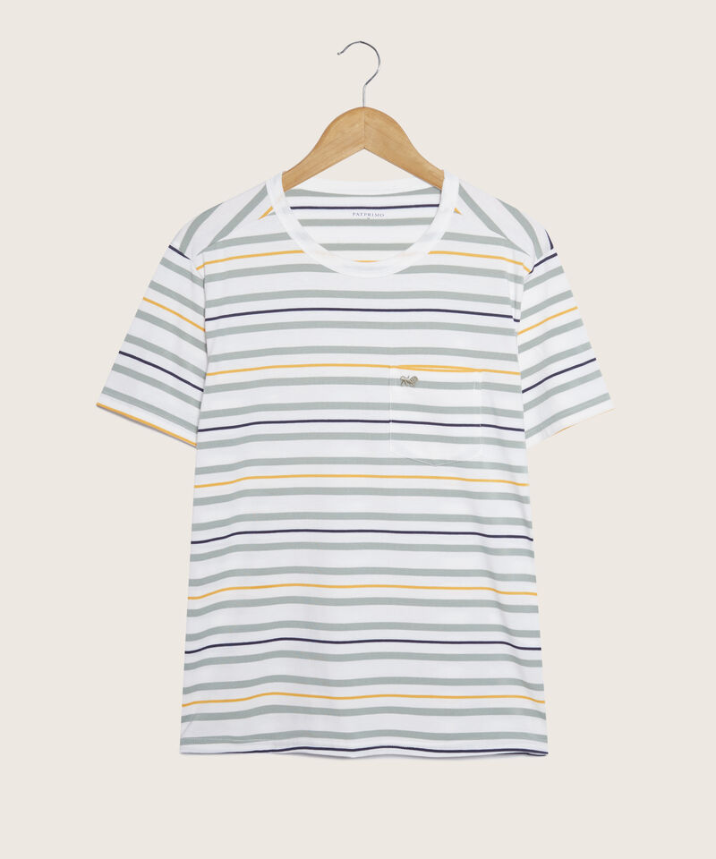 Camiseta Preteñida Manga Corta Cuello Redondo En Rib Y Bolsillo Superior