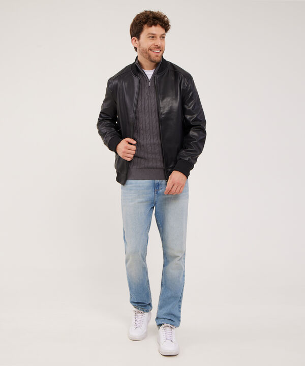 Chaqueta Manga Larga Tipo Bomber En Cuerina
