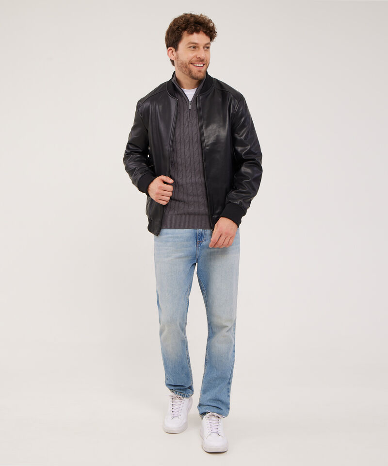 Chaqueta Manga Larga Tipo Bomber En Cuerina