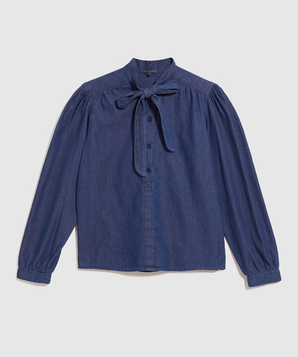 Blusa Cuello Con Moño Tono Azul Oscuro