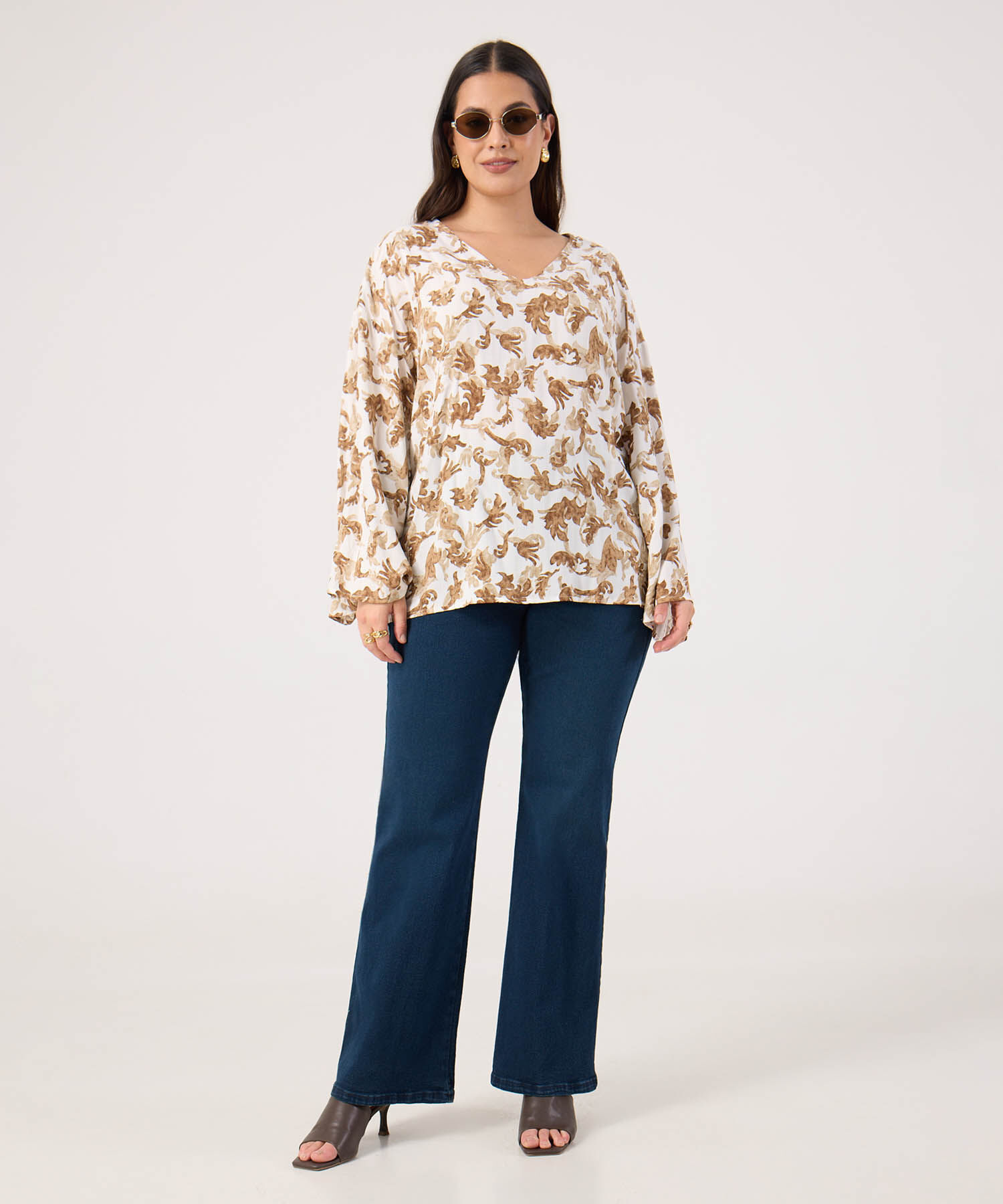 Blusa Estampada Escote En V Para Mujer