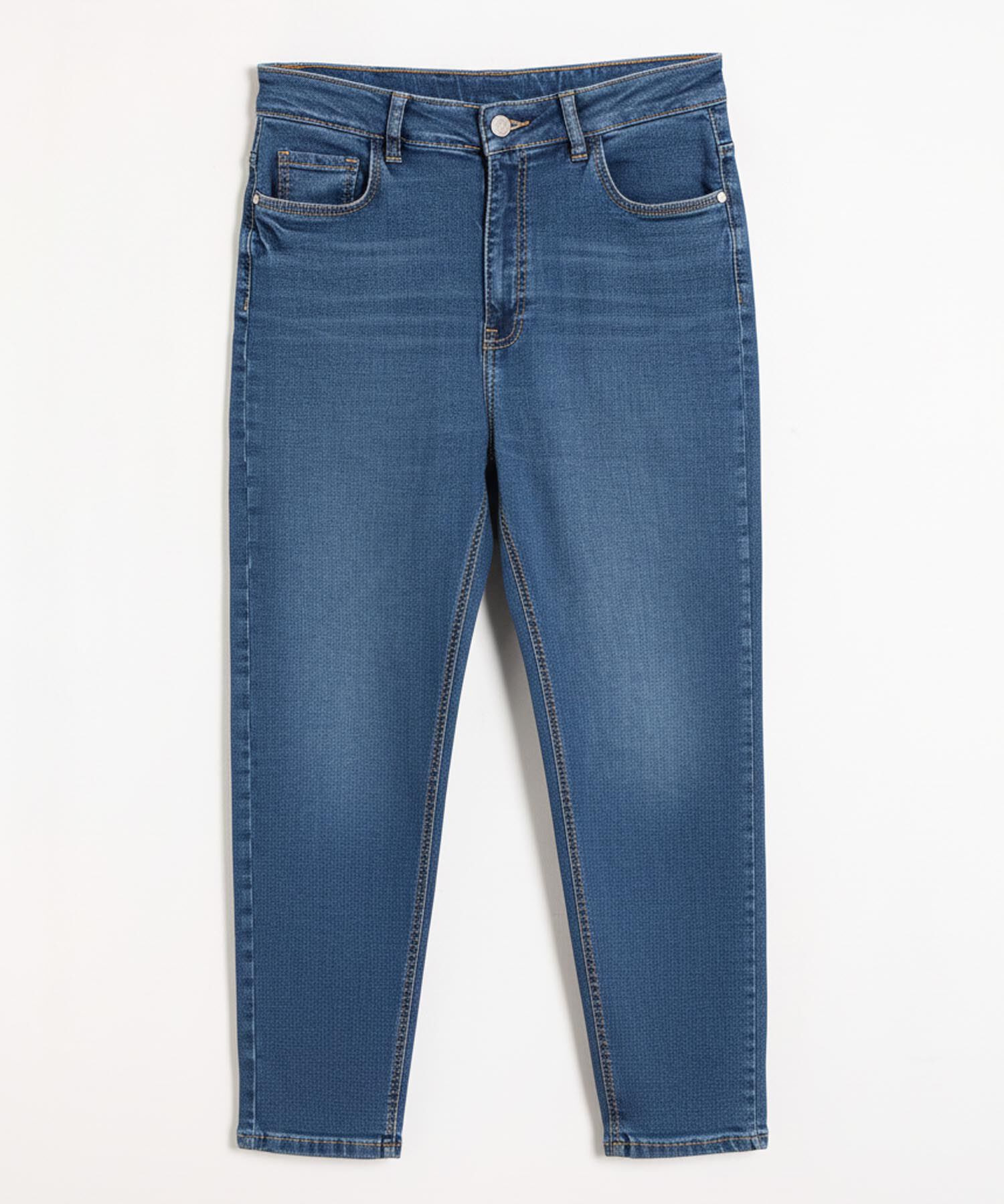 Jeans Tiro Alto De Cinco Bolsillos Para Mujer