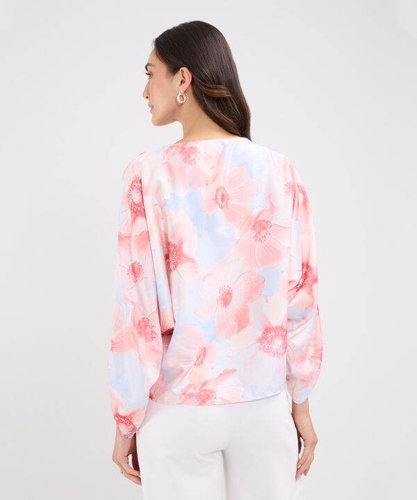 Blusa Satinada Estampada Manga Larga