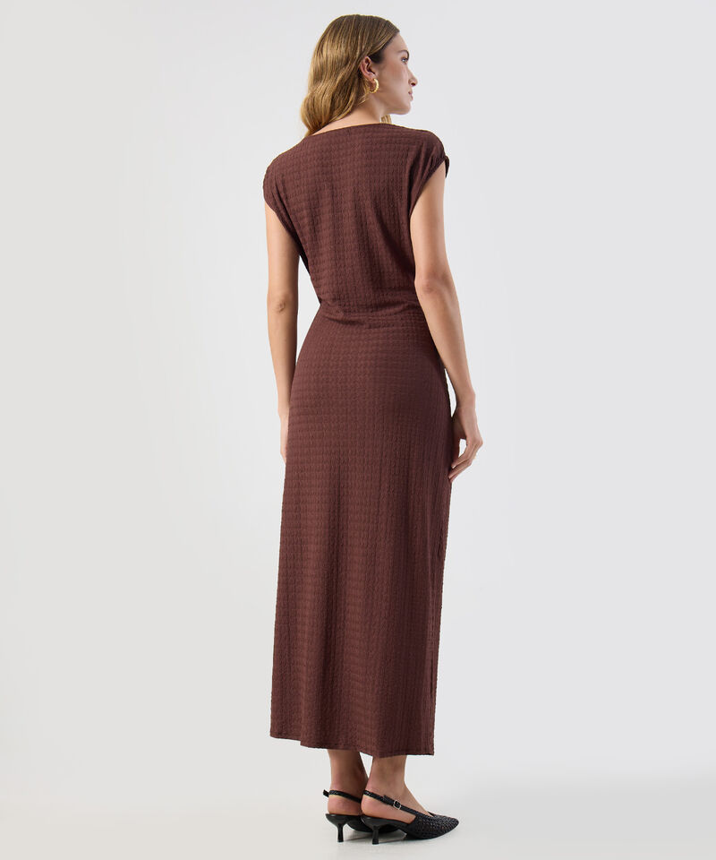 Vestido Para Mujer Midi Textura Nudo Frontal Elegante