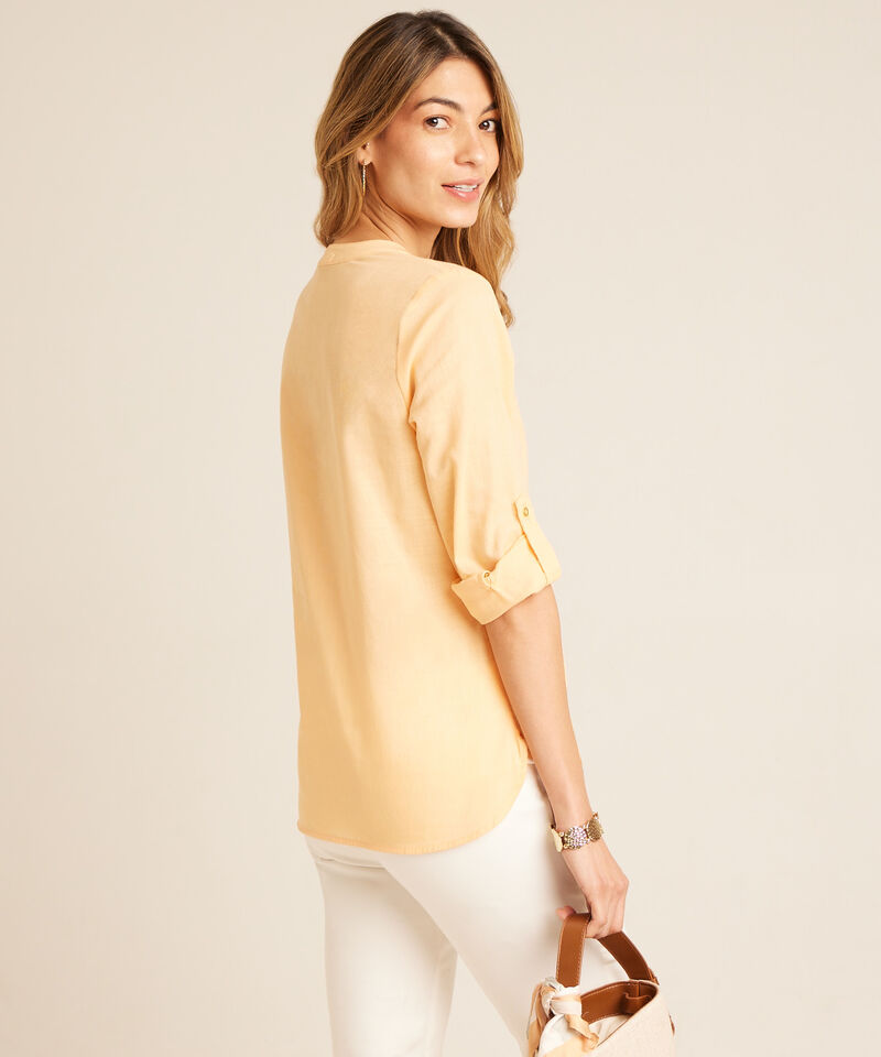 Blusa Unicolor, Manga Larga Con Charretera, Cuello En V Con Cuello Neru Y Bolsillos